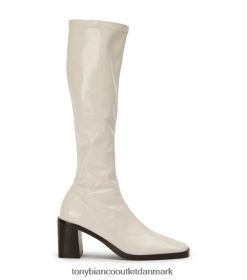 Kvinder Tony Bianco | ecru crinkle patent damon kalvesøvler 80JR0R428